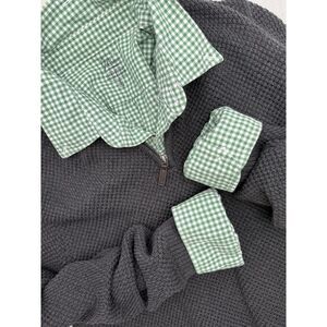 J Crew Qtr Zip Charcoal Grey Sweater & Green White Check Oxford Shirt XL Slim‎